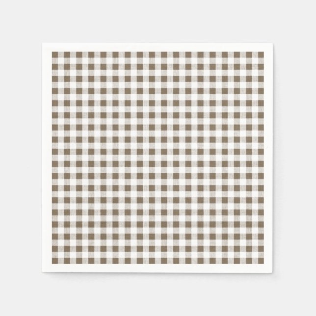 Guardanapo De Papel Taupe White Gingham Pattern (Frente)