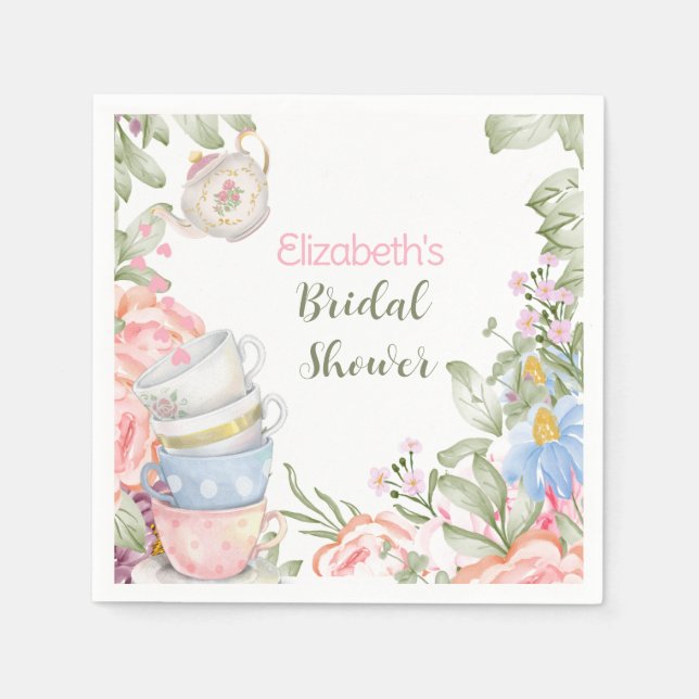 Guardanapo De Papel Tea Party Elegant Pink Green Bridal Shower     (Frente)