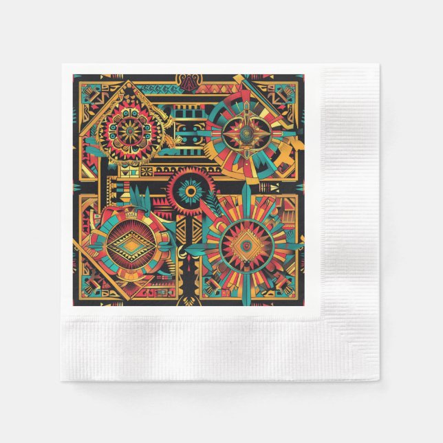 Guardanapo De Papel Teal "Aztec Dream" Festivo Coquetel Napkin (Frente)