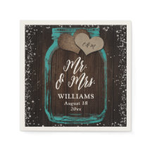 Teal Barn Wood Mason Jar Rustic Sr & Mrs Wedding
