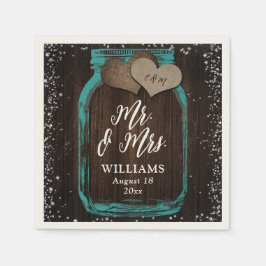 Guardanapo De Papel Teal Barn Wood Mason Jar Rustic Sr & Mrs Wedding