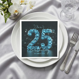 Guardanapo De Papel Teal Blue Diamond Gemstone Glam 25th Birthday