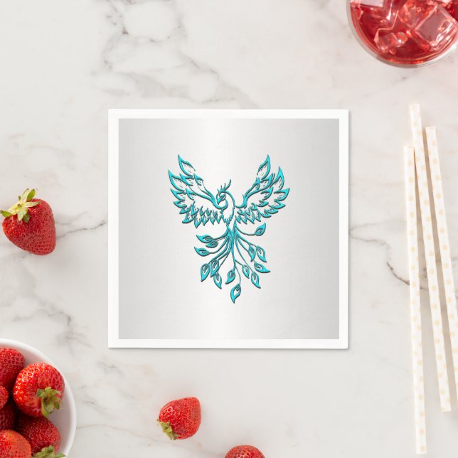 Guardanapo De Papel Teal Blue Phoenix nasce em prata (Insitu)