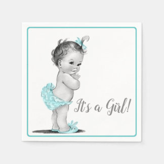 Guardanapo De Papel Teal Blue Vintage Baby Girl Chá de fraldas Napkins