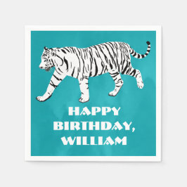 Guardanapo De Papel Teal Branco Tigre, Turquesa Azul Personalizado
