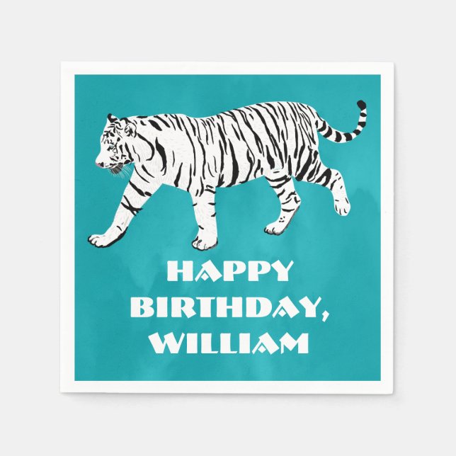 Guardanapo De Papel Teal Branco Tigre, Turquesa Azul Personalizado (Frente)