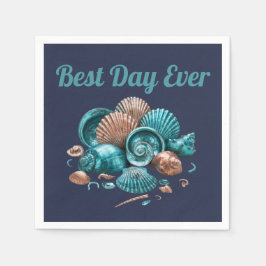 Guardanapo De Papel Teal Copper Sea Shell Beach Wedding Paper Napkin