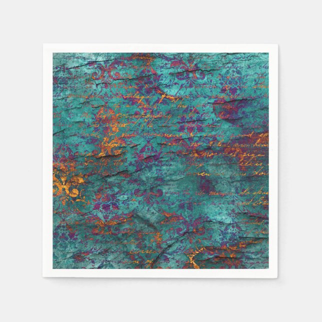 Guardanapo De Papel Teal de pavão único, magenta, textura azul roxa (Frente)