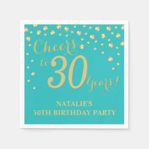 Guardanapo De Papel Teal do Partido aniversário de 30 anos e Dourado D
