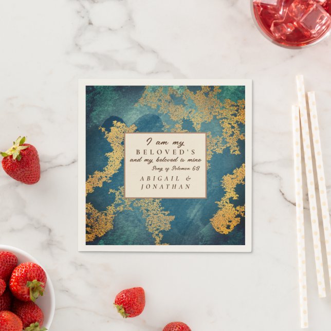 Guardanapo De Papel Teal Dourado Arte Moderna Bíblia Verse (Insitu)