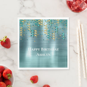 Guardanapo De Papel Teal Dourado Confetti Birthday
