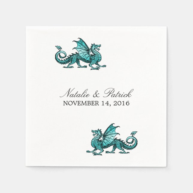 Guardanapo De Papel Teal Dragon Wedkins (Frente)