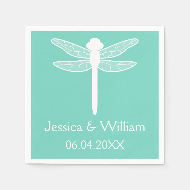 Guardanapo De Papel Teal Dragonfly Wedding (Frente)
