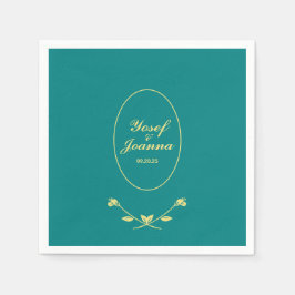 Guardanapo De Papel Teal e Dourado Casamento