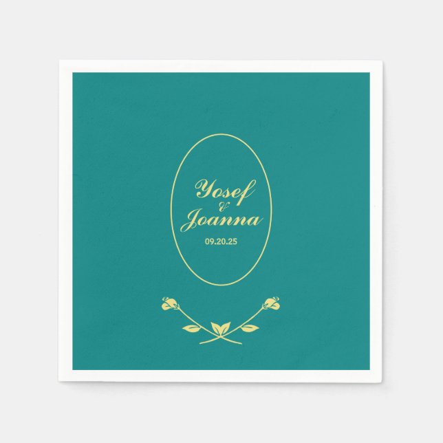 Guardanapo De Papel Teal e Dourado Casamento (Frente)