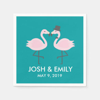 Guardanapo De Papel Teal Flamingo Wedding Node & Groom Pair