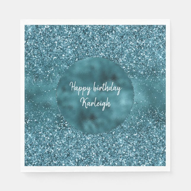 Guardanapo De Papel Teal Glitter Glam (Frente)