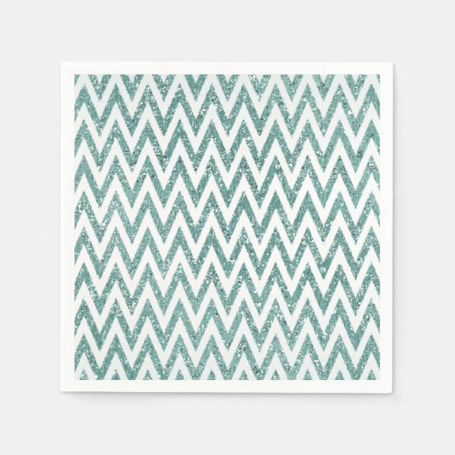 Guardanapo De Papel Teal Green e White Faux Glitter Zigzag (Frente)