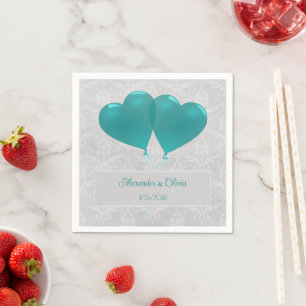 Guardanapo De Papel Teal Heart Balloons Casando Napkins