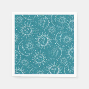 Guardanapo De Papel Teal Magic Vintage Sun Moon Stars Celestial