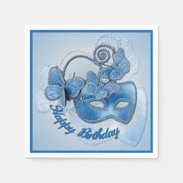 Guardanapo De Papel Teal Mascarada Mask Birthday Napkins (Frente)