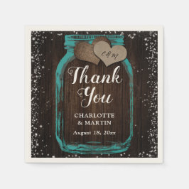 Guardanapo De Papel Teal Mason Jar Rustic Wood Obrigado Casamento