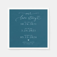 Teal Our Love Story Elegant Script Weding