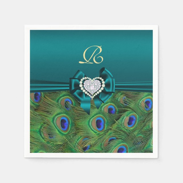 Guardanapo De Papel Teal Peacock Wedkins Party Napkins (Frente)
