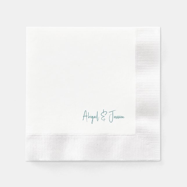 Guardanapo De Papel Teal Personalized Script Names Wedding  (Frente)