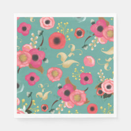 Guardanapo De Papel Teal Pink Modern Floral Party