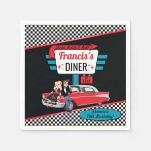 Guardanapo De Papel Teal Retro Diner Carro vintage da década de 1950,