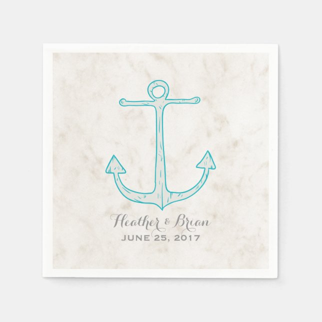 Guardanapo De Papel Teal Rustic Anchor Wedding (Frente)