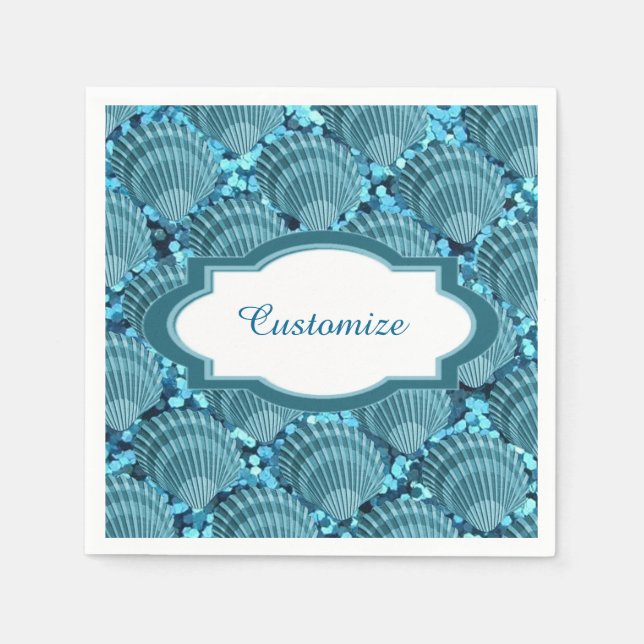 Guardanapo De Papel Teal Sparkle Seashell Napkins (Frente)