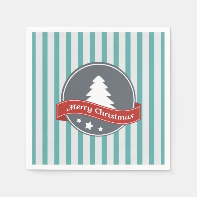 Guardanapo De Papel Teal Vertical Strips com Mensagem de Natal Feliz (Frente)