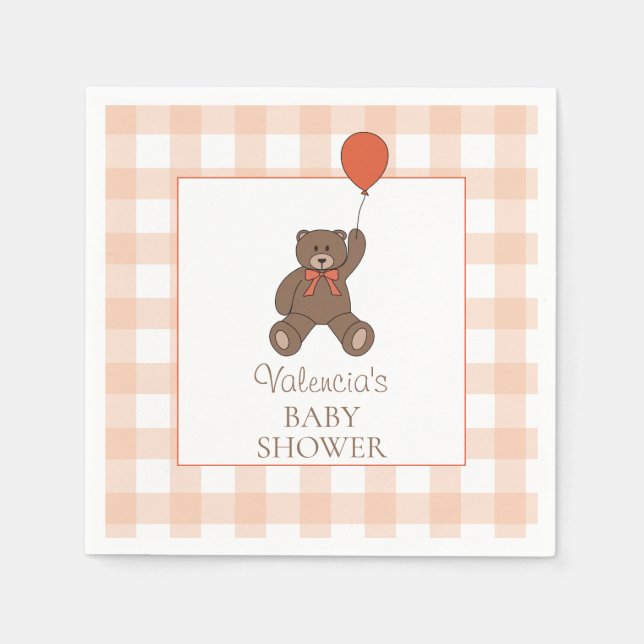 Guardanapo De Papel Teddy Bear and Balloon Orange White Baby Shower (Frente)