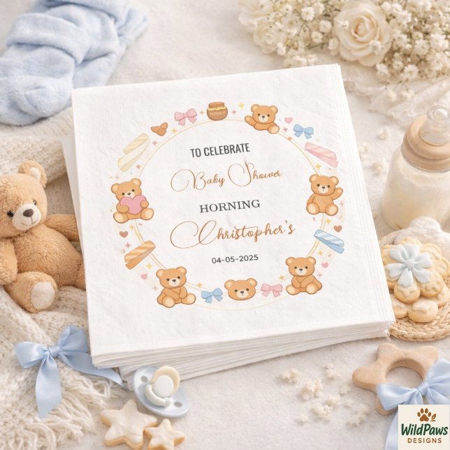 Guardanapo De Papel Teddy Bear Baby Shower Boy | Cute Blue Bear (Teddy Bear Baby Shower Boy | Cute Blue Bear Napkins
)
