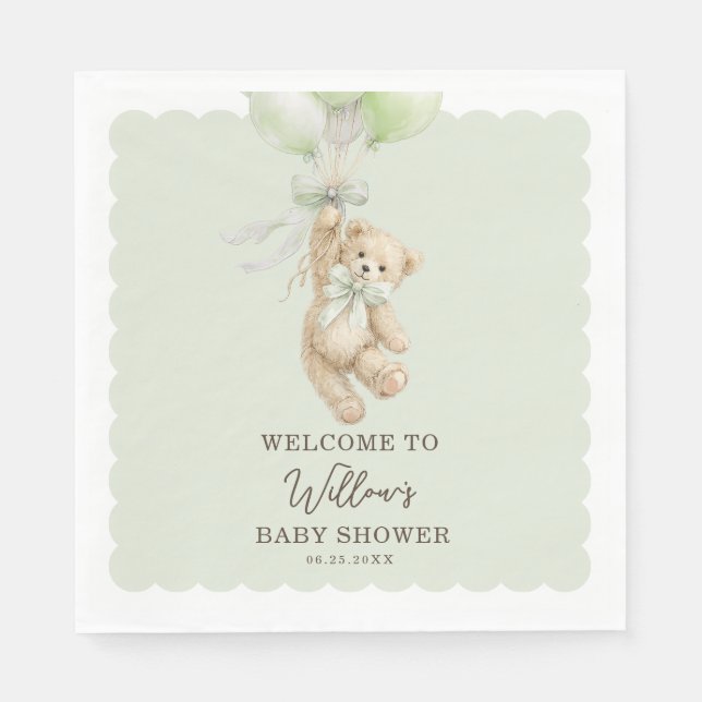 Guardanapo De Papel Teddy Bear Balloons Baby Shower Napkins (Frente)