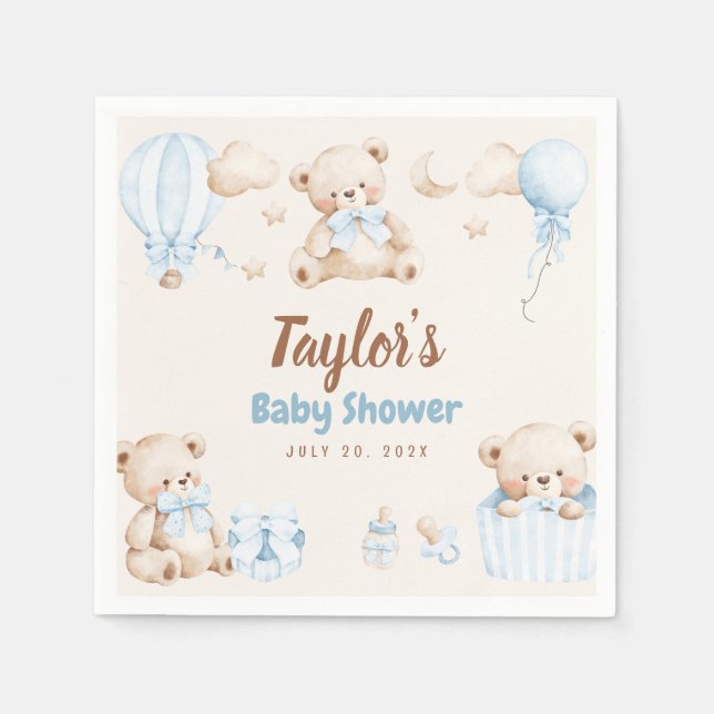 Guardanapo De Papel Teddy Bear Boy Baby Shower Paper Napkin (Frente)