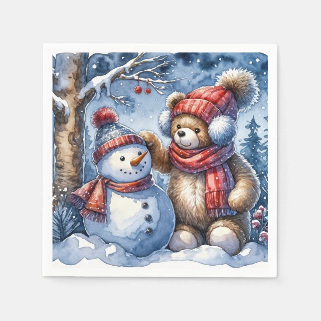 Guardanapo De Papel Teddy Bear e Snowman (Frente)