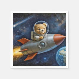 Guardanapo De Papel Teddy Bear Flying In a Rocket Ship