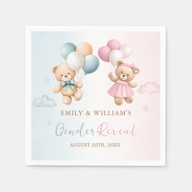 Guardanapo De Papel Teddy Bear Gender Reveal  Napkins (Frente)