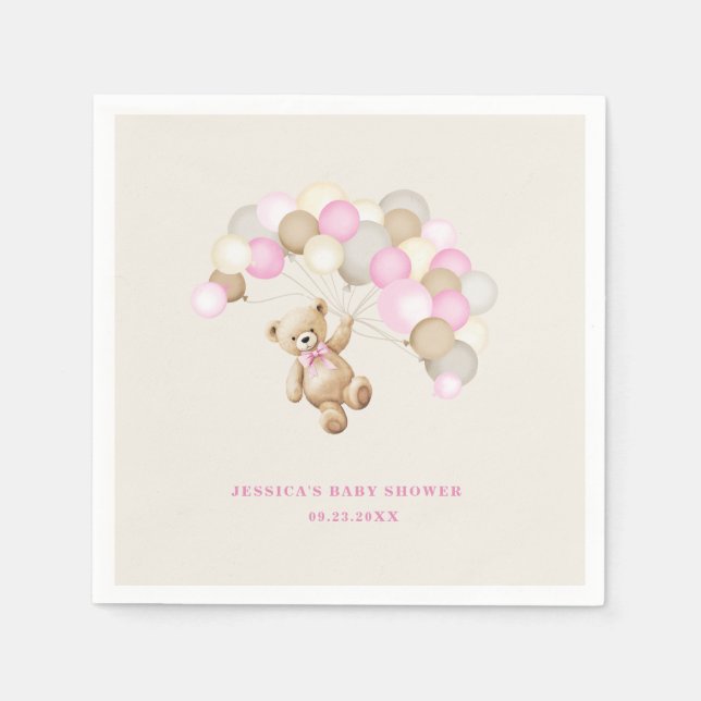 Guardanapo De Papel Teddy Bear Girl Baby Shower (Frente)