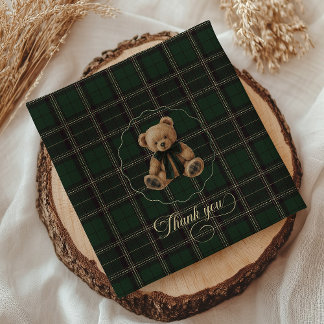 Guardanapo De Papel Teddy Bear Green Tartan Baby Shower 