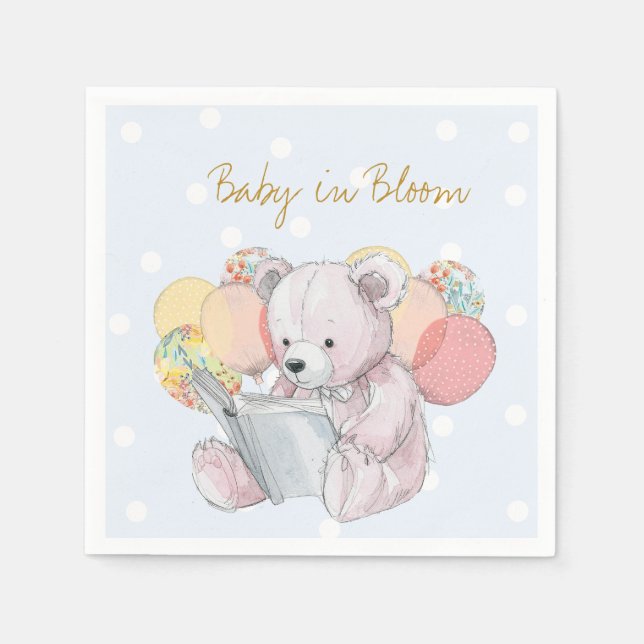 Guardanapo De Papel Teddy Bear lendo um livro Baby in Bloom (Frente)