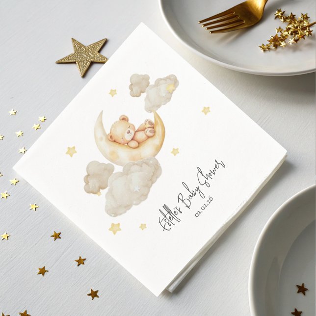 Guardanapo De Papel Teddy Bear Moon Stars Baby Shower Napkins (Criador carregado)