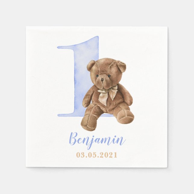 Guardanapo De Papel Teddy Bear primeiro aniversario Napkins (Frente)