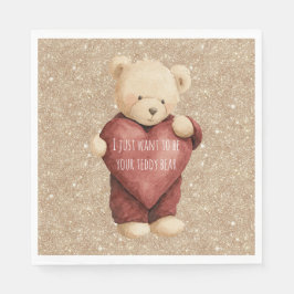 Guardanapo De Papel Teddy Bear Red Heart Gold Glitter