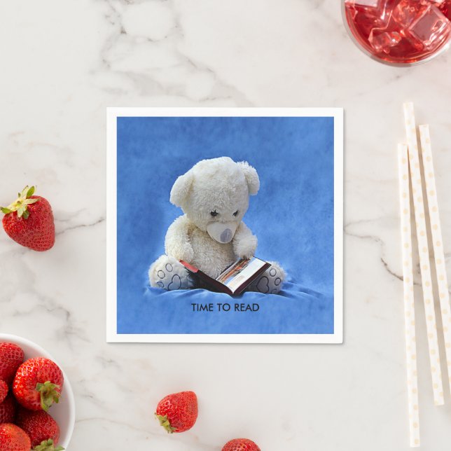 Guardanapo De Papel Teddy Bear Time to Read Blue Stuffed Animal, ZKOA (Insitu)