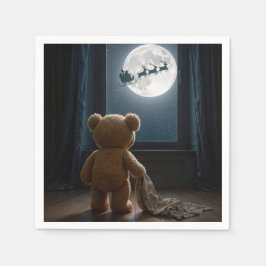 Guardanapo De Papel Teddy Bear Watching Santa Claus and Reindeer