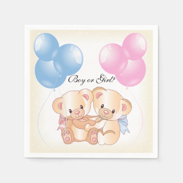 Guardanapo De Papel Teddy Bears Baby Gender Reveed Paper Party Napkins (Frente)